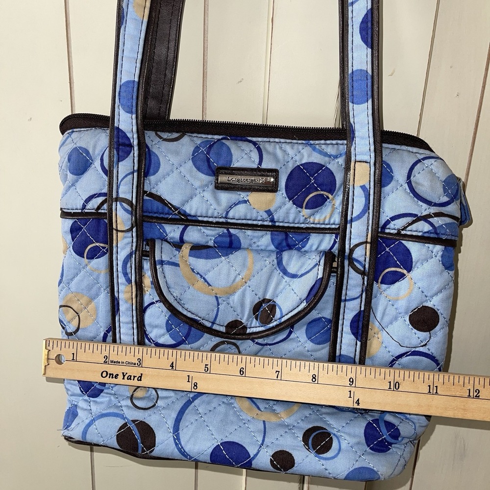 Longaberger blue dot fabric & leather shoulder bag/satchel 2 handles Lightweight - Picture 4 of 10